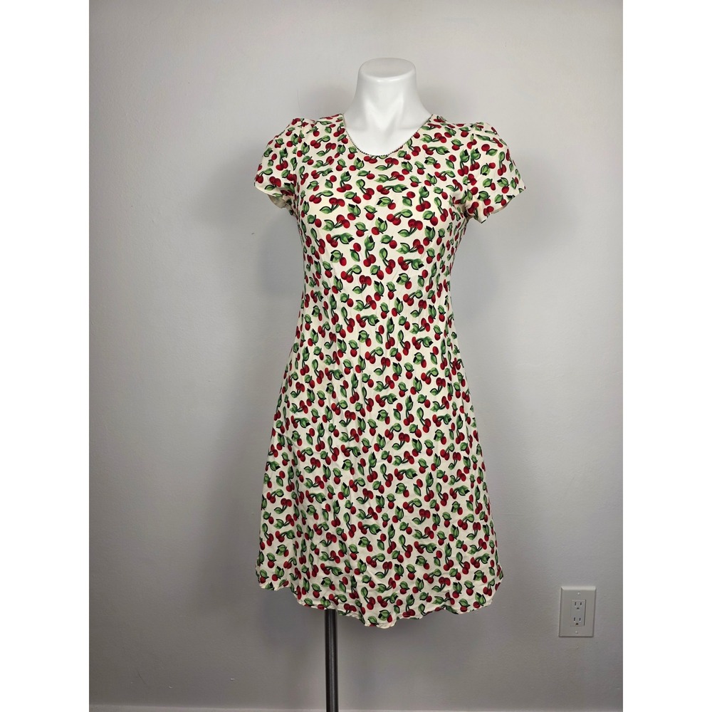 Jessica Howard Cherry Print Lined‎ Dress Vintage Short Sleeve Cute Women's 6